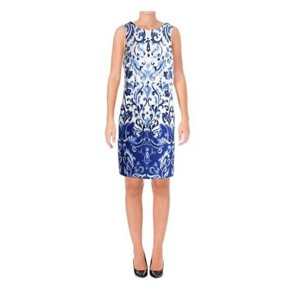 Lauren Ralph Lauren Sleeveless Floral Print Blue/white Sheath Dress Size 8 G13 - Picture 2 of 12